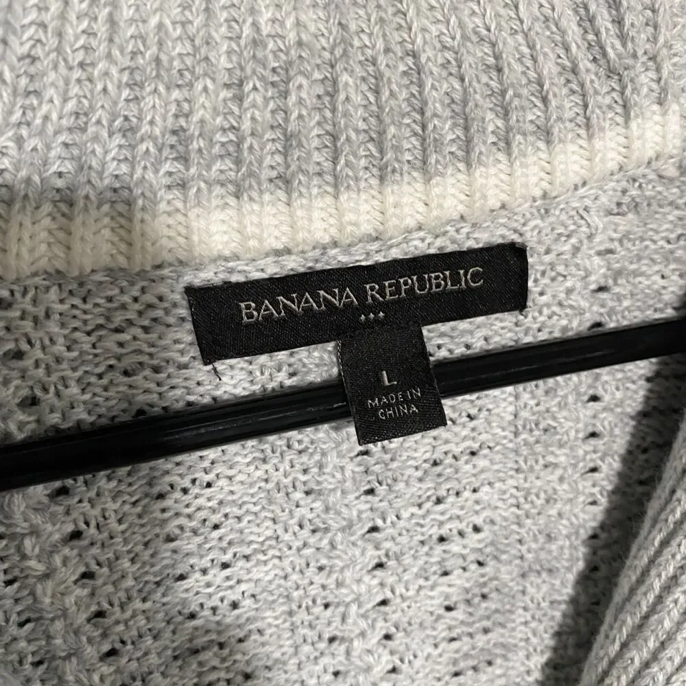 Banana Republic Cardigan Sweater Men's L Gray Cotton Shawl Collar Holiday Preppy